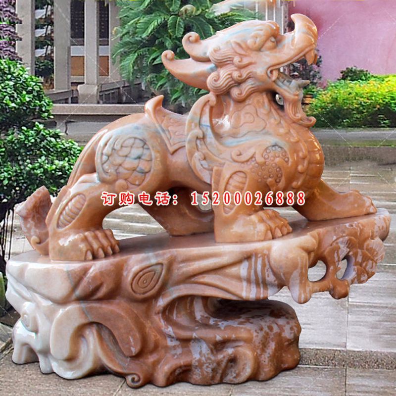 晚霞红貔貅门墩汉白玉石雕门墩
