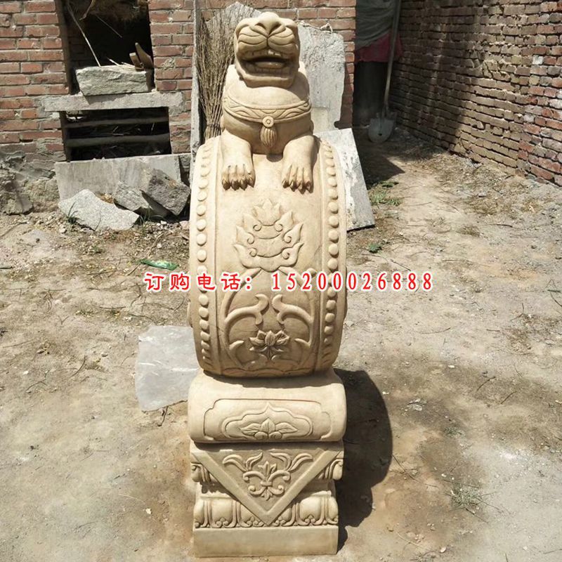 晚霞红狮子抱鼓  石雕庭院景观雕塑 (3)