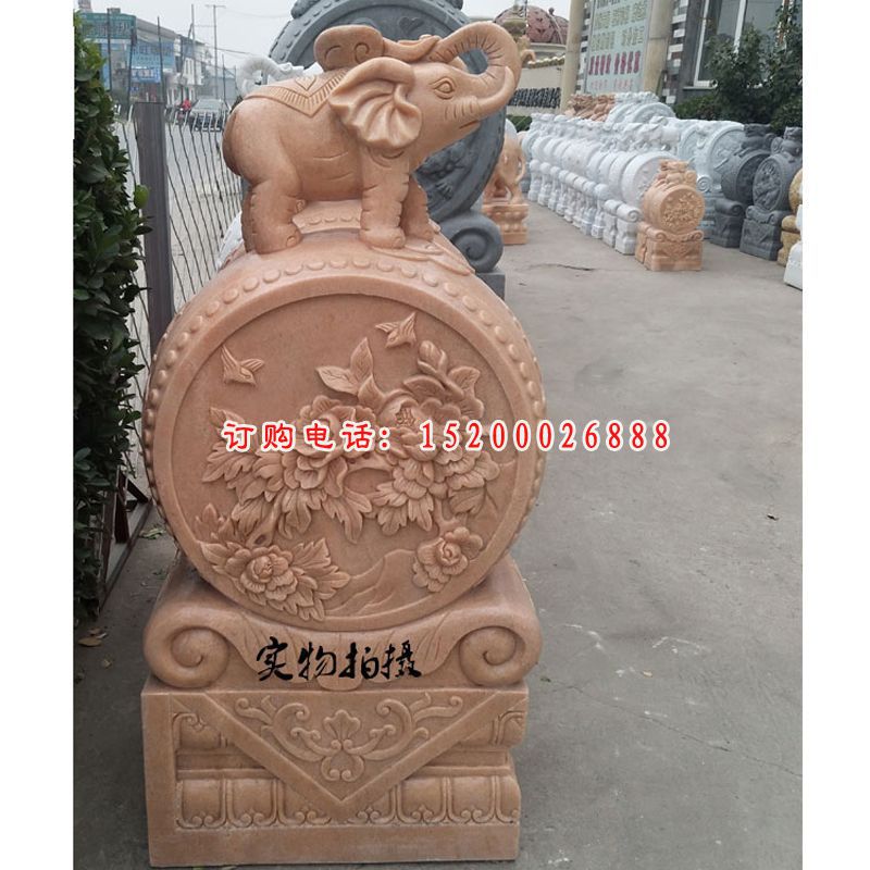 晚霞红小型门墩  石雕仿古门墩