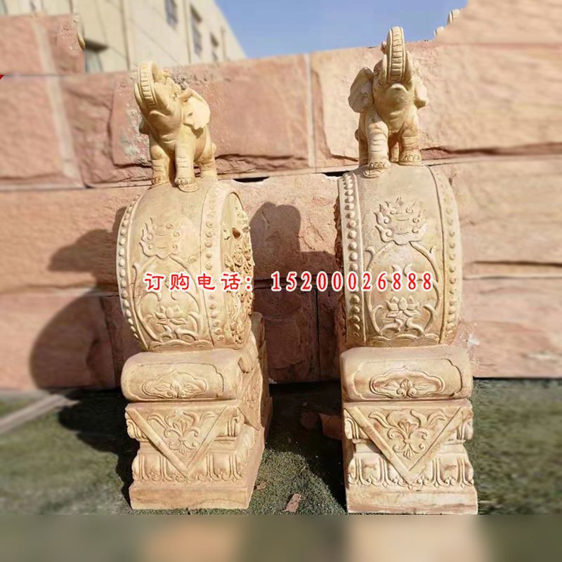 小象石雕门墩，晚霞红门墩 (4)