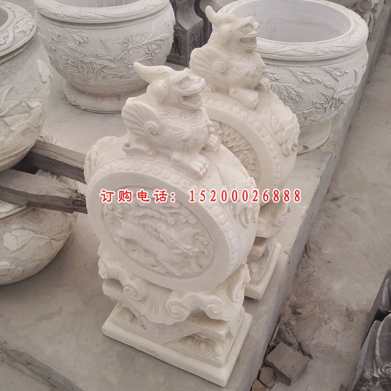 抱鼓石，汉白玉貔貅石门墩 (1)
