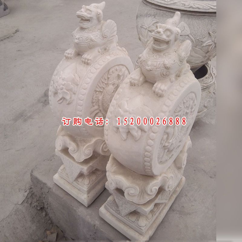 抱鼓石，汉白玉貔貅石门墩 (2)