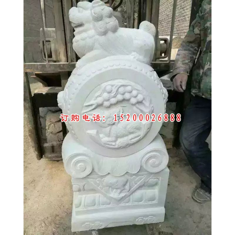 抱鼓石雕塑，汉白玉门墩雕塑 (1)