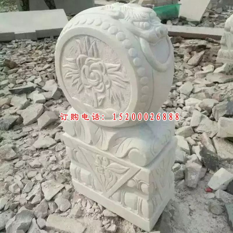 抱鼓石雕塑，汉白玉门墩雕塑 (2)