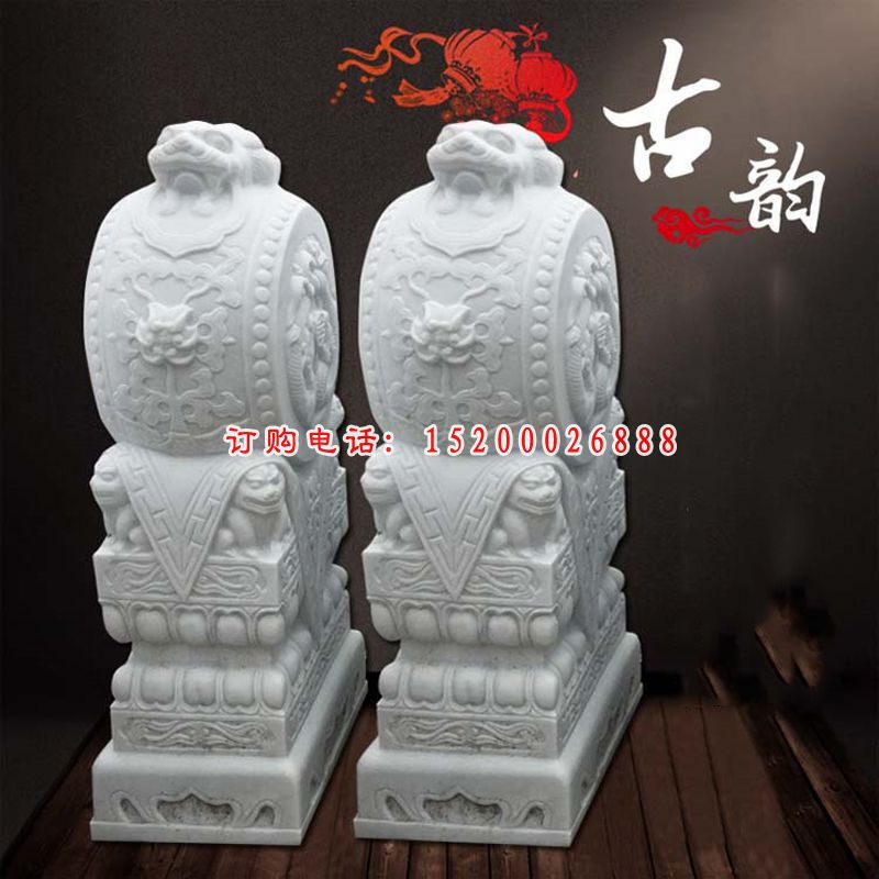 抱鼓石雕塑，汉白玉石雕门墩