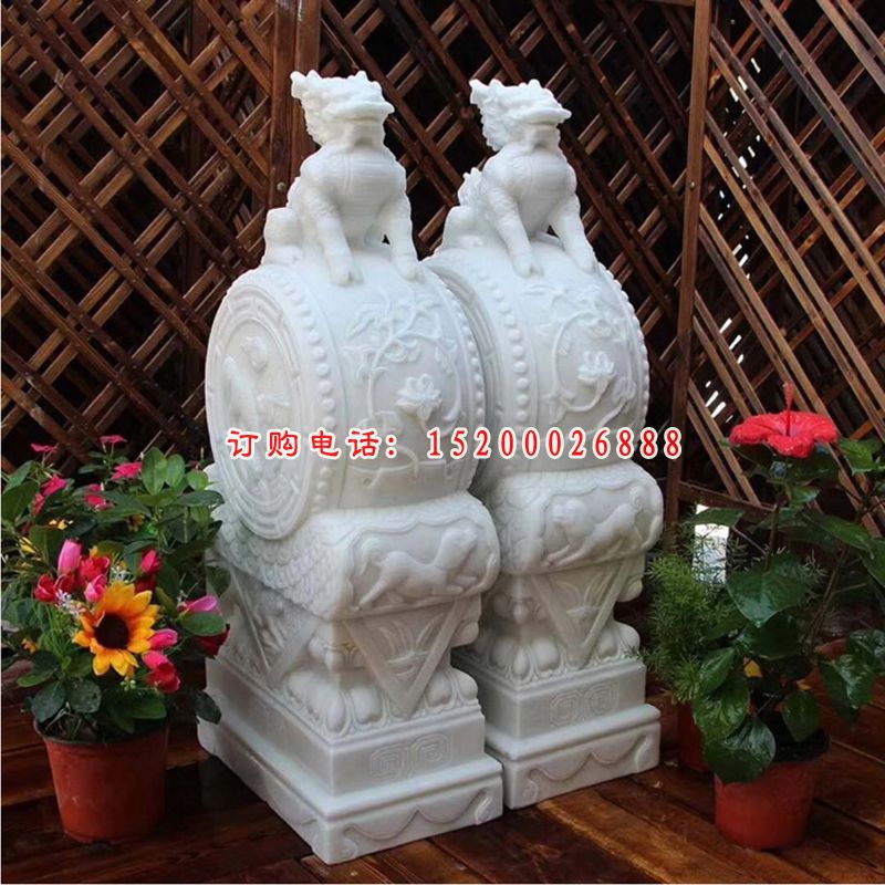 仿古门墩石雕   汉白玉貔貅抱鼓石 (2)