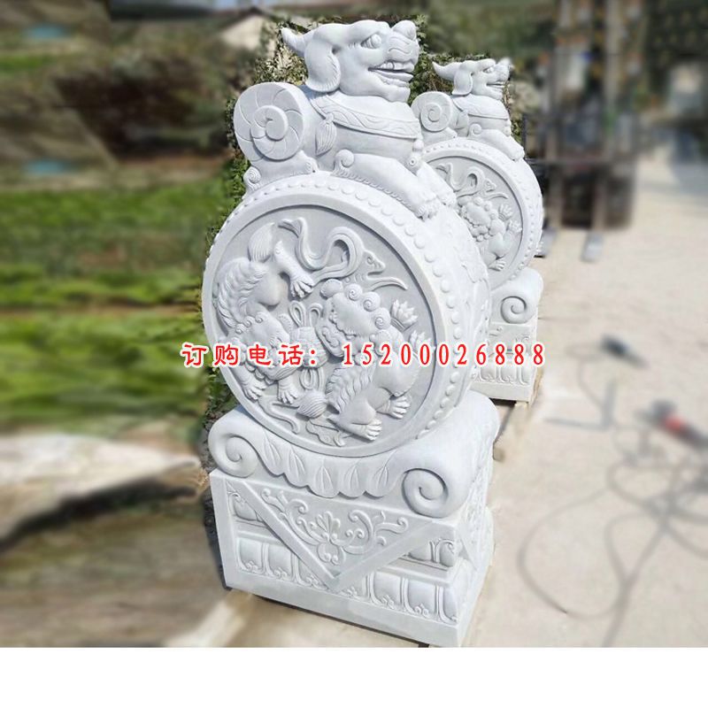 汉白玉抱鼓石 门墩石雕  (3)