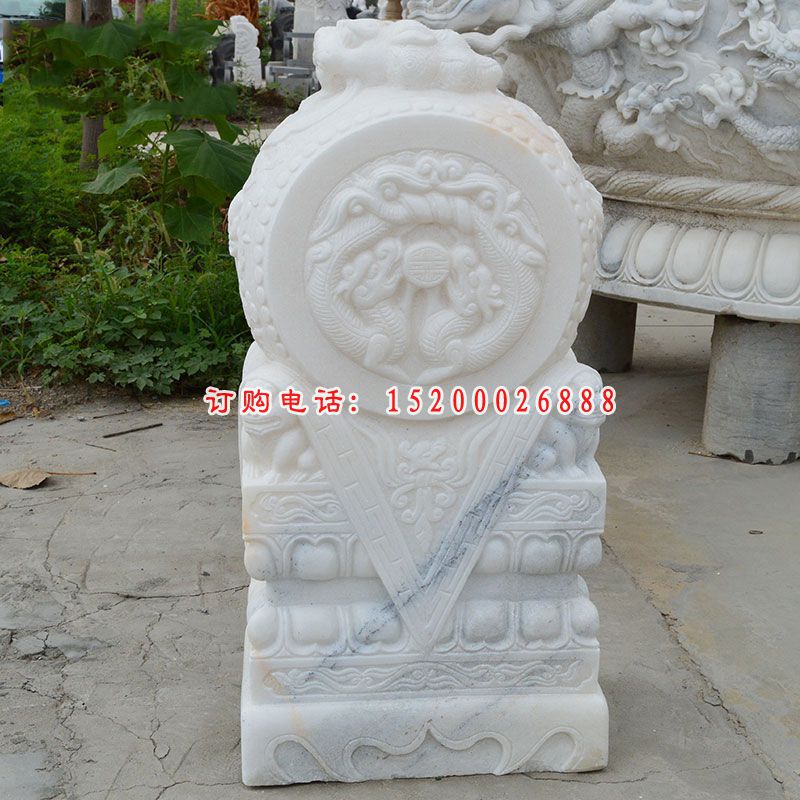 汉白玉抱鼓石，金蟾石雕门墩
