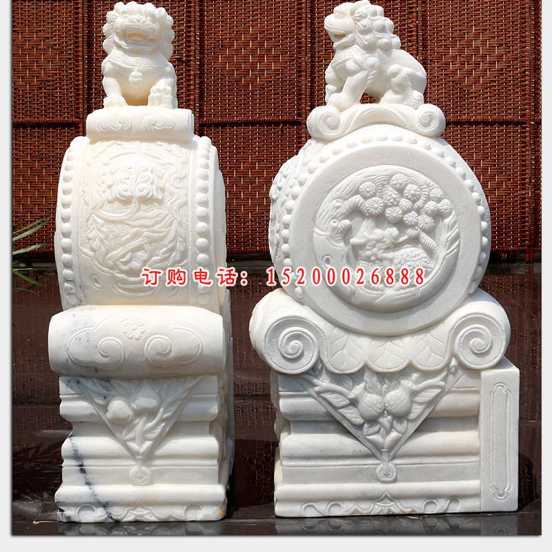 汉白玉抱鼓石，招财石门墩