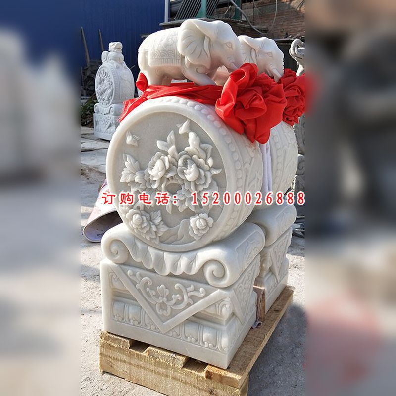 汉白玉抱鼓石雕塑，公园景观摆件