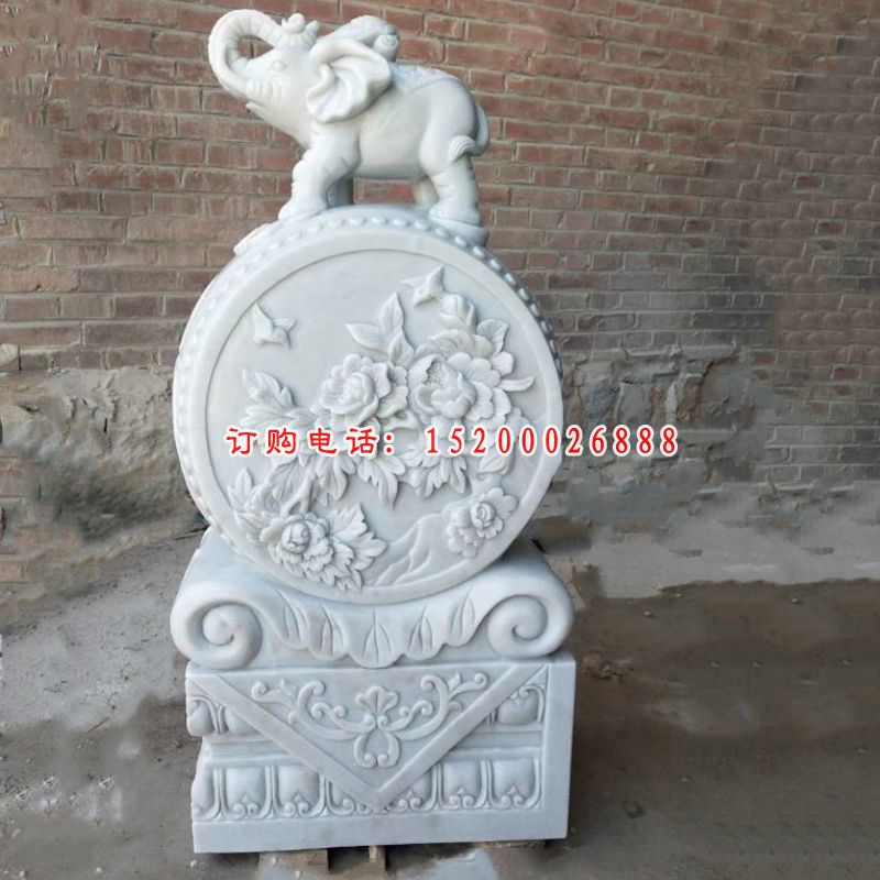 汉白玉抱鼓石雕塑，小象石门墩雕塑 (2)