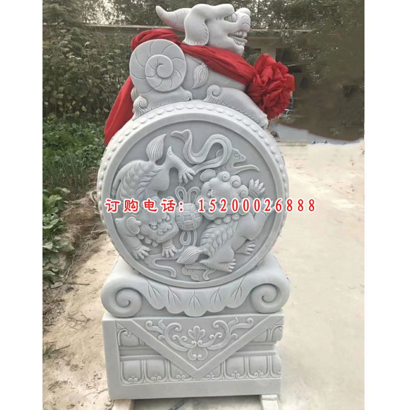 汉白玉抱鼓石雕塑，镇宅门口雕塑 (2)