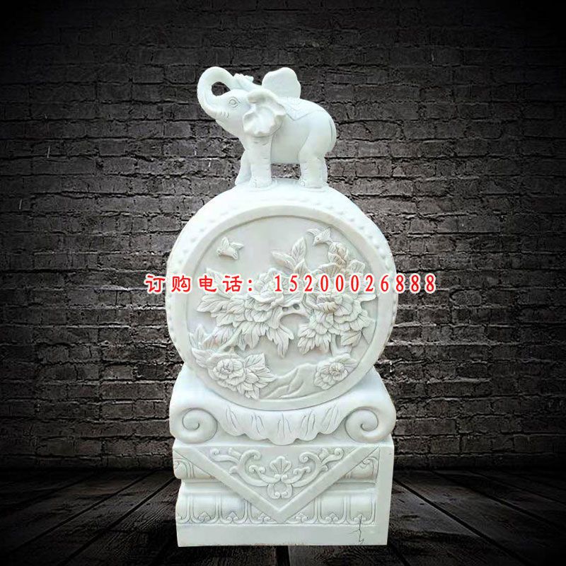 汉白玉抱鼓石门口门墩石雕 (1)