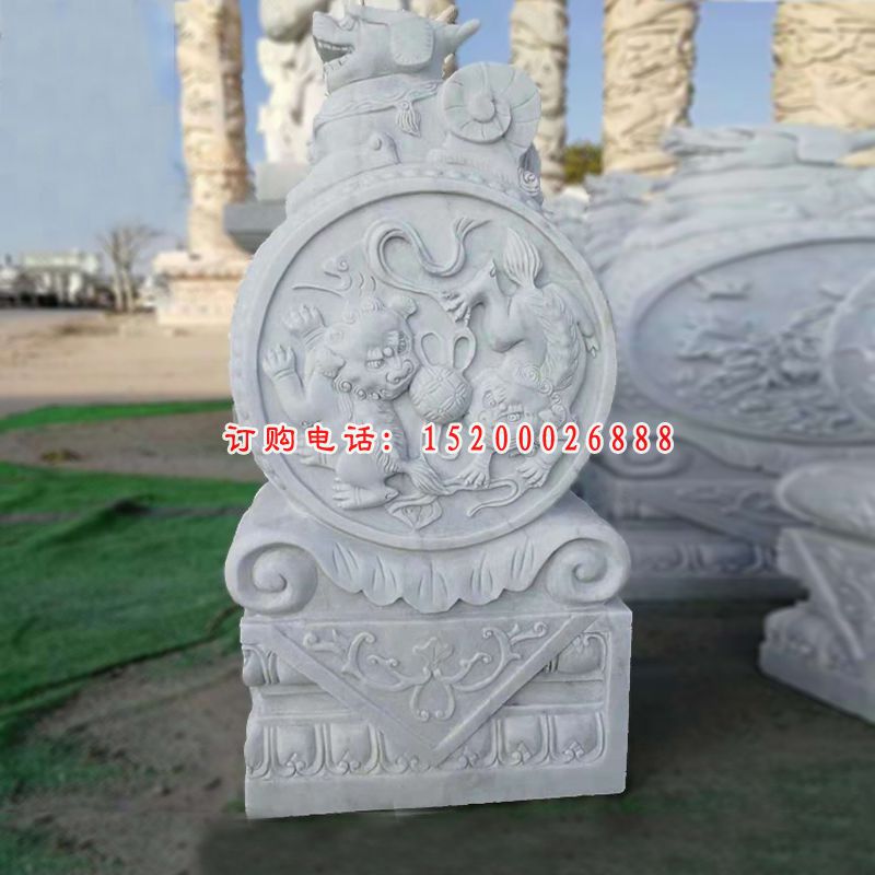 汉白玉抱鼓石门口门墩石雕 (3)