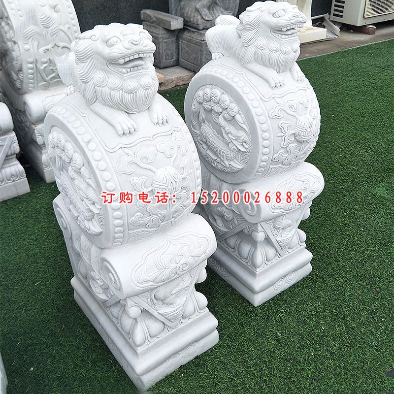 汉白玉抱鼓石门口门墩石雕14