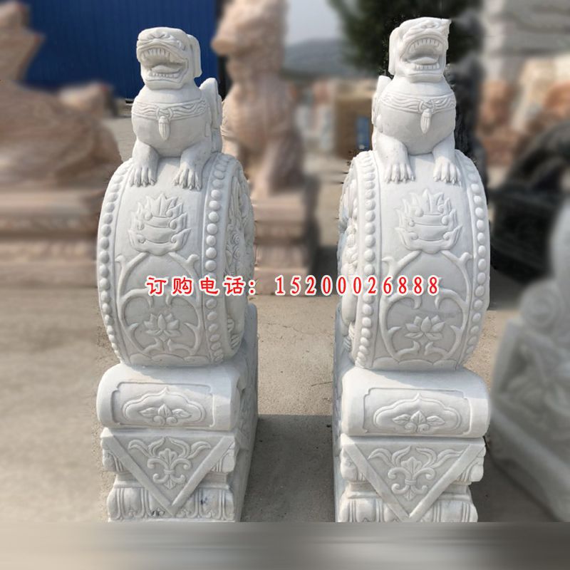 汉白玉抱石鼓   石雕门墩雕塑 (2)