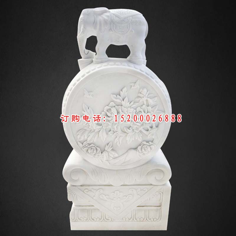 汉白玉大象抱鼓   石雕庭院景观雕塑