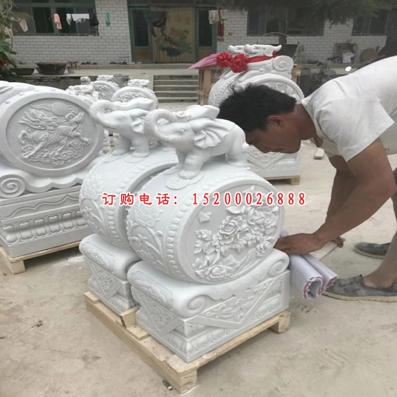 汉白玉大象抱鼓石 石雕门口门墩 (12)