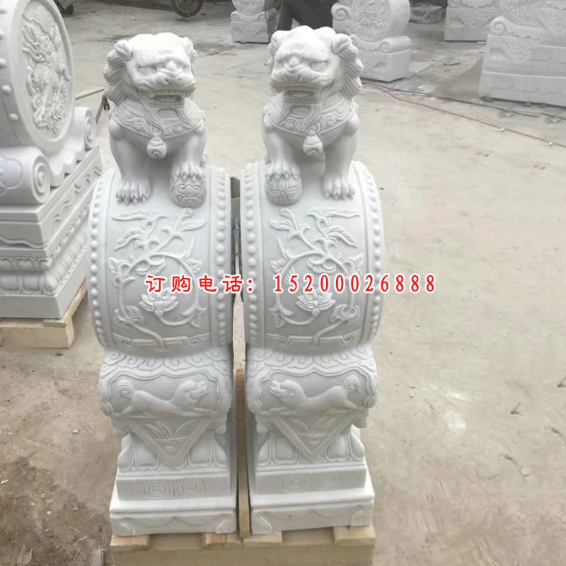 汉白玉大象抱鼓石 石雕门口门墩 (18)