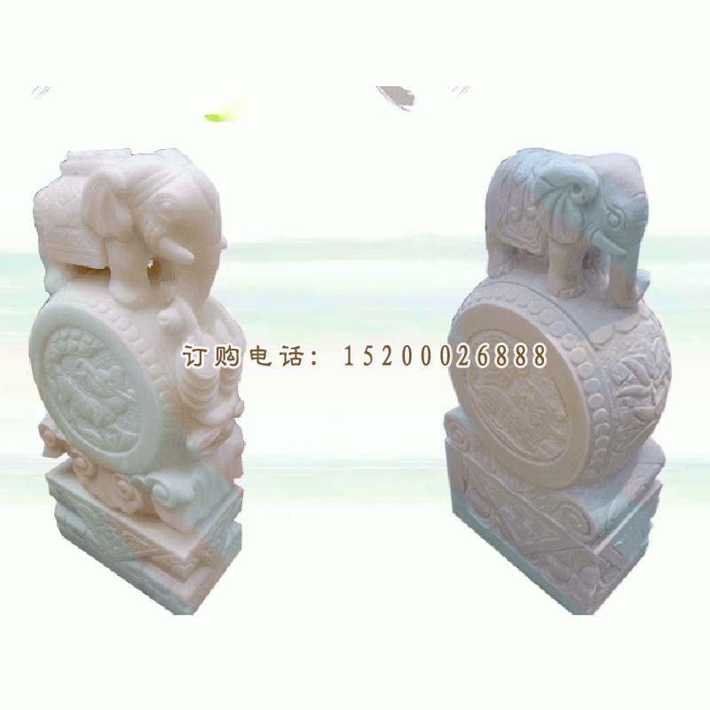汉白玉大象门墩门口抱鼓石 (2)