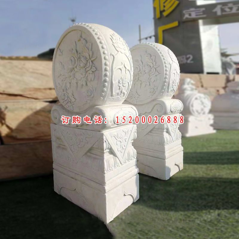 汉白玉荷花抱鼓  石雕庭院门口雕塑