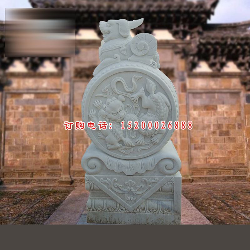 汉白玉荷花抱鼓  石雕庭院雕塑