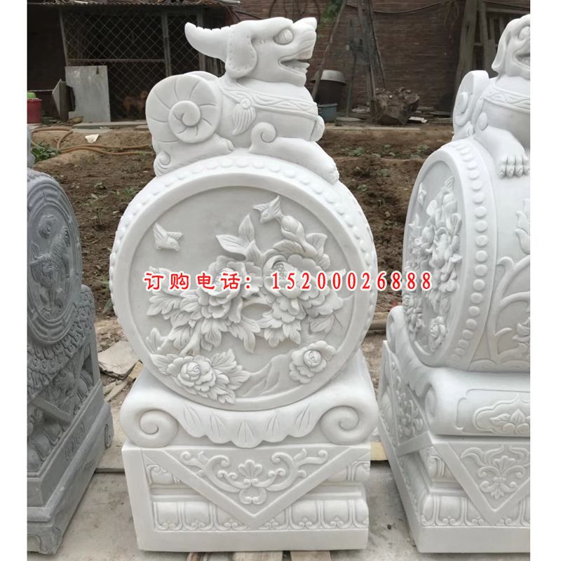 汉白玉荷花抱鼓  石雕庭院景观雕塑