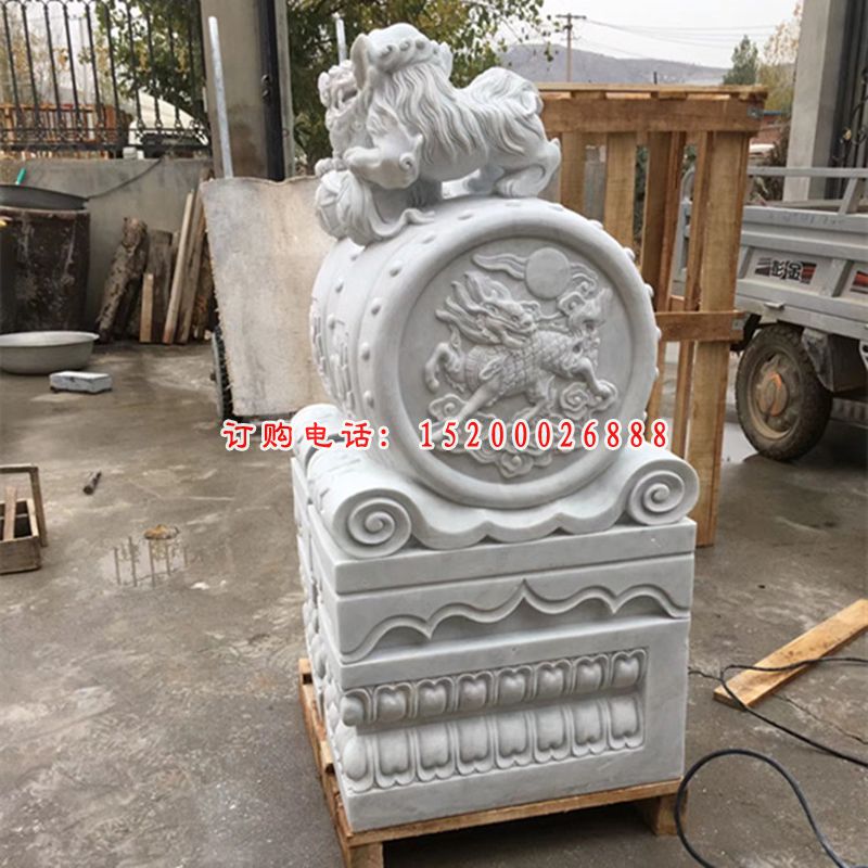 汉白玉荷花门墩  石雕庭院门口雕塑 (5)