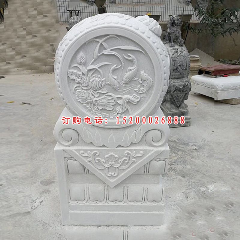 汉白玉鲤鱼条龙鱼    石雕景观摆件 (1)