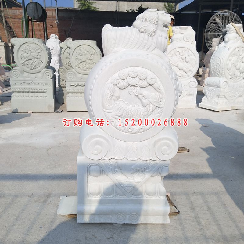 汉白玉门墩，门枕石雕塑 (1)