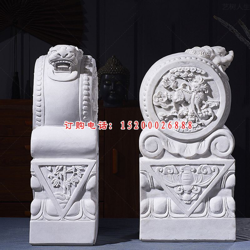 汉白玉门墩，镇宅抱鼓石