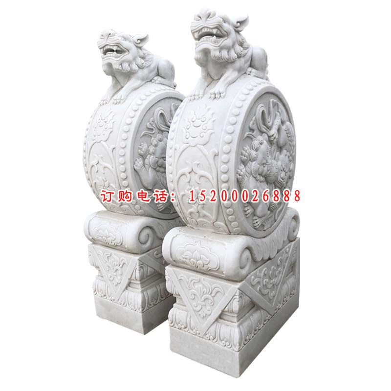汉白玉门墩雕塑，镇宅抱鼓石 (1)