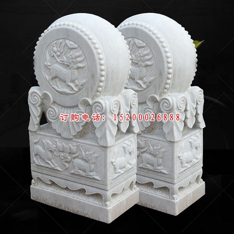 汉白玉门墩，招财抱鼓石雕塑