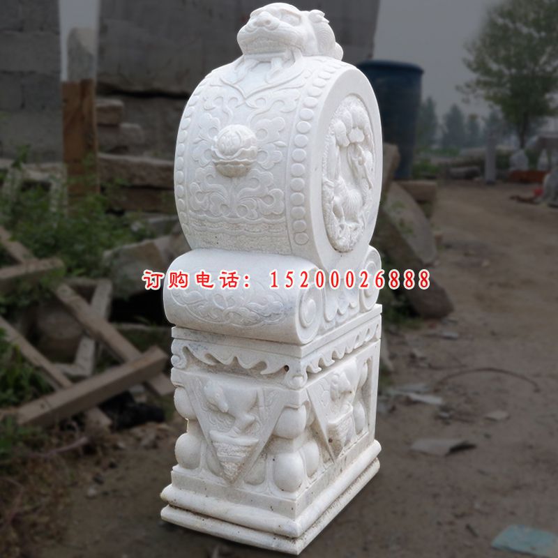 汉白玉门墩雕塑，镇宅石门墩