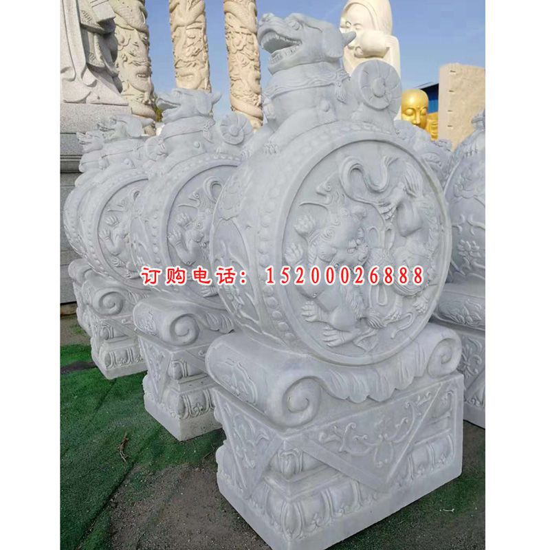 汉白玉貔貅抱鼓石雕塑，庭院景观石雕