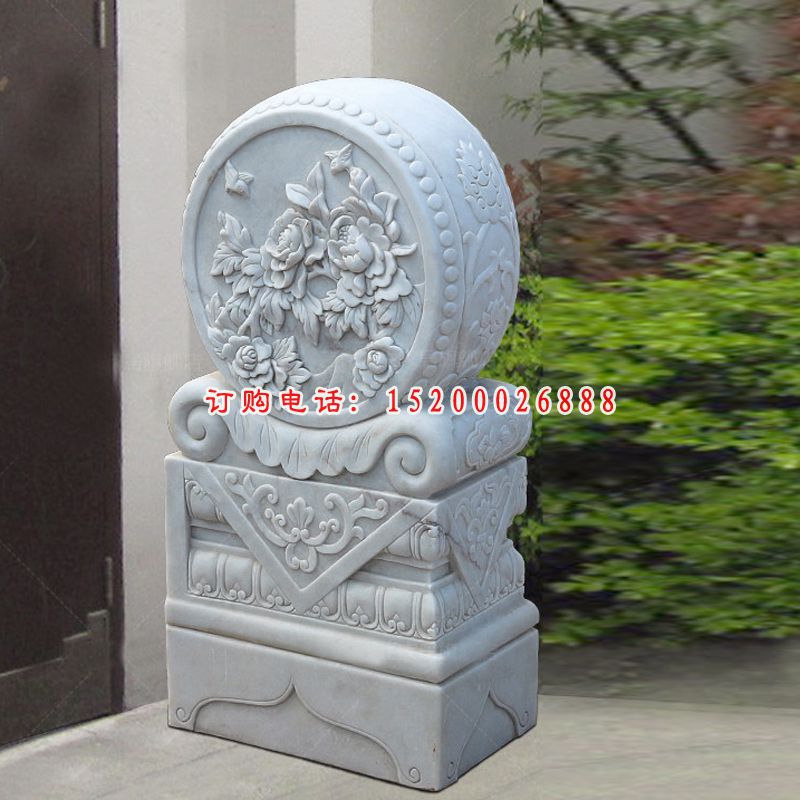 汉白玉牡丹花石浮雕门墩，公园景观石浮雕