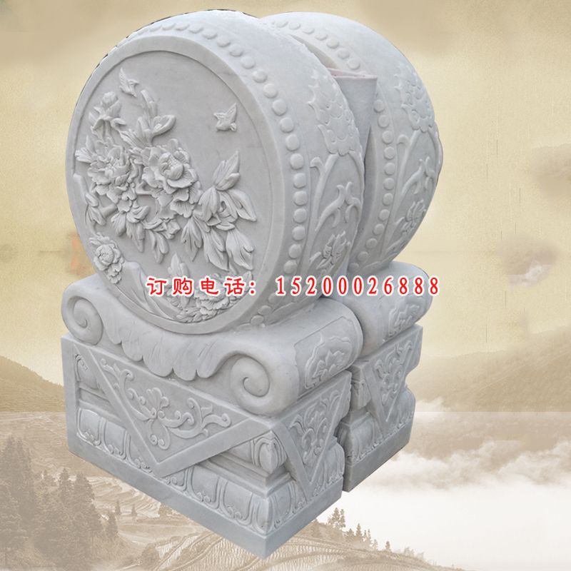 汉白玉貔貅抱鼓   石雕企业招财门口雕塑 (2)