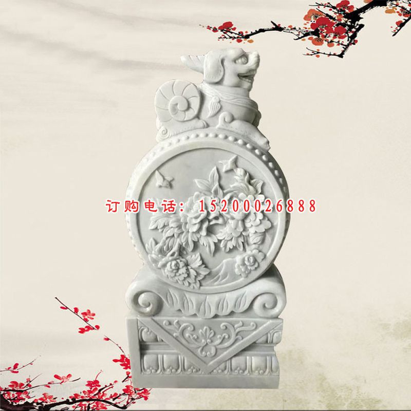 汉白玉貔貅抱鼓石雕塑，招财景观石雕