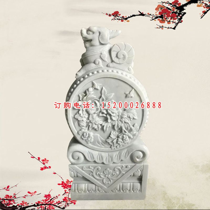 汉白玉貔貅抱鼓石雕塑，招财镇宅石门墩