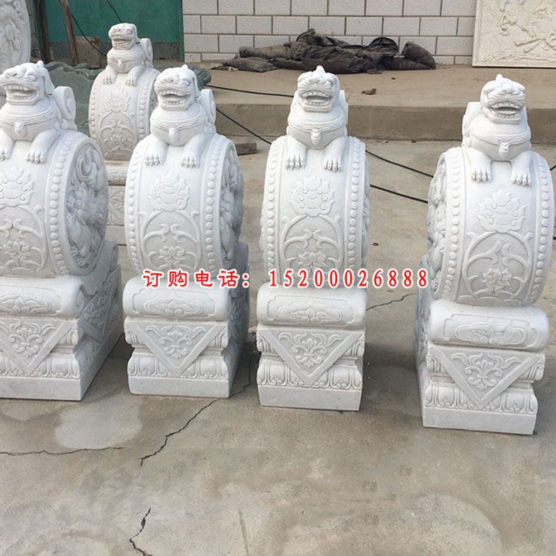 汉白玉貔貅门墩 门口招财抱鼓石 (3)