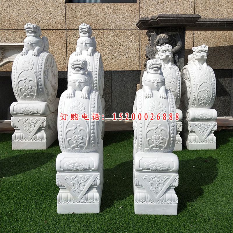 汉白玉貔貅抱鼓   石雕企业招财门口雕塑 (11)