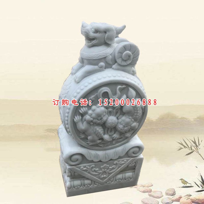 汉白玉貔貅门墩 门口招财抱鼓石雕塑