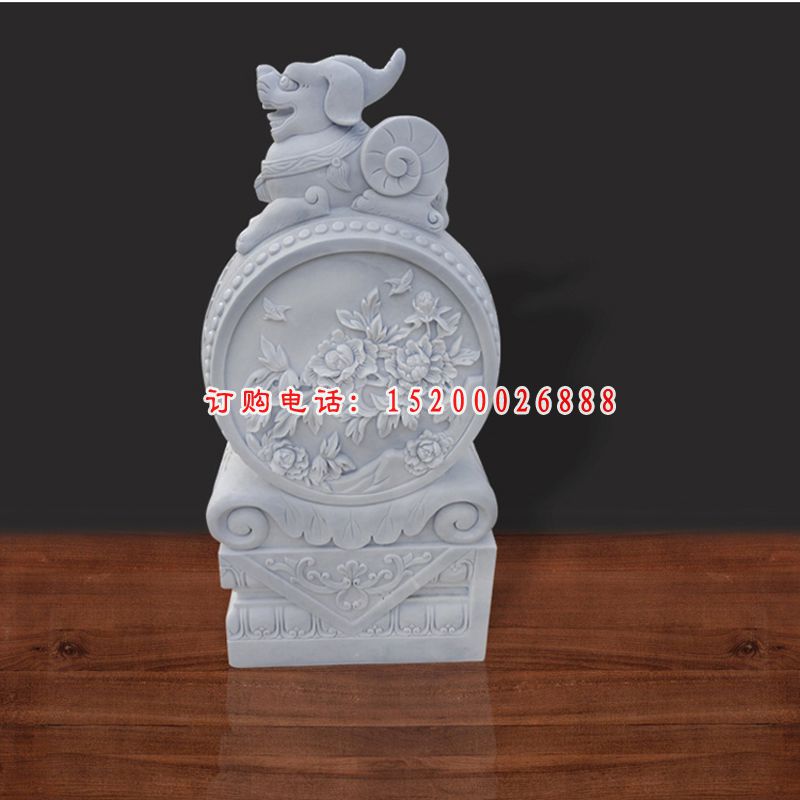 汉白玉貔貅抱鼓石镇宅招财石雕门墩