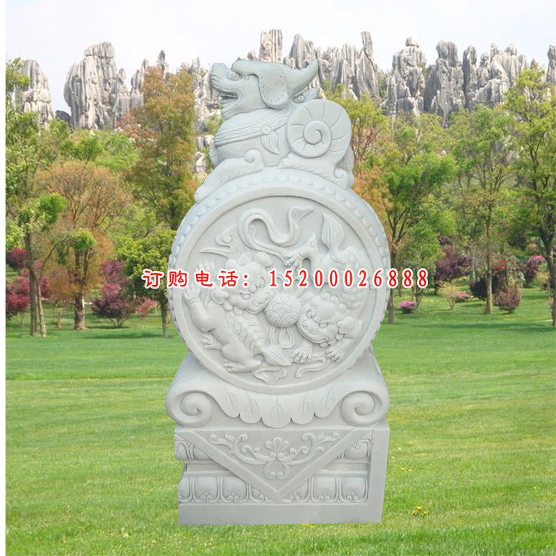 汉白玉貔貅门墩石雕 门口招财抱鼓石雕塑 (2)