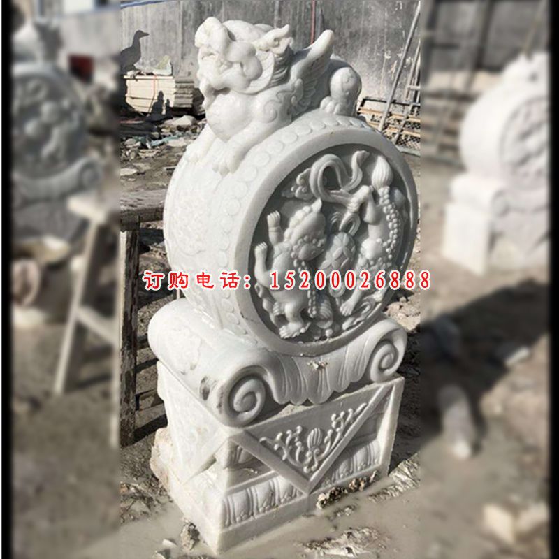 汉白玉貔貅门墩石雕 门口招财抱鼓石雕塑