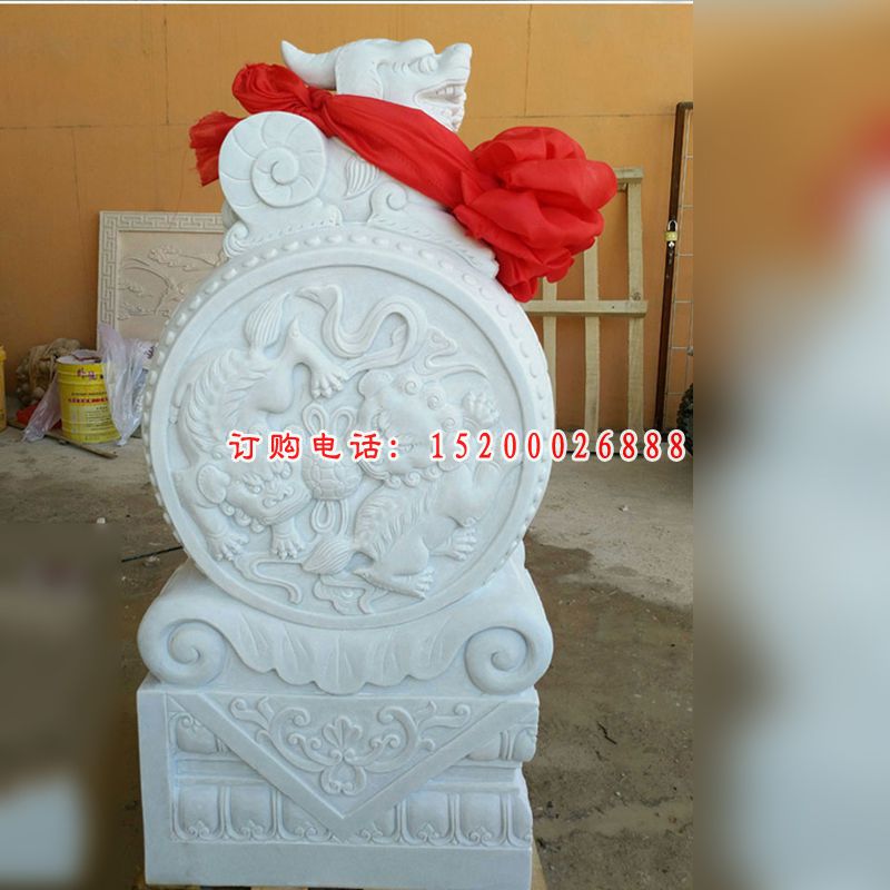 汉白玉貔貅石门墩，抱鼓石