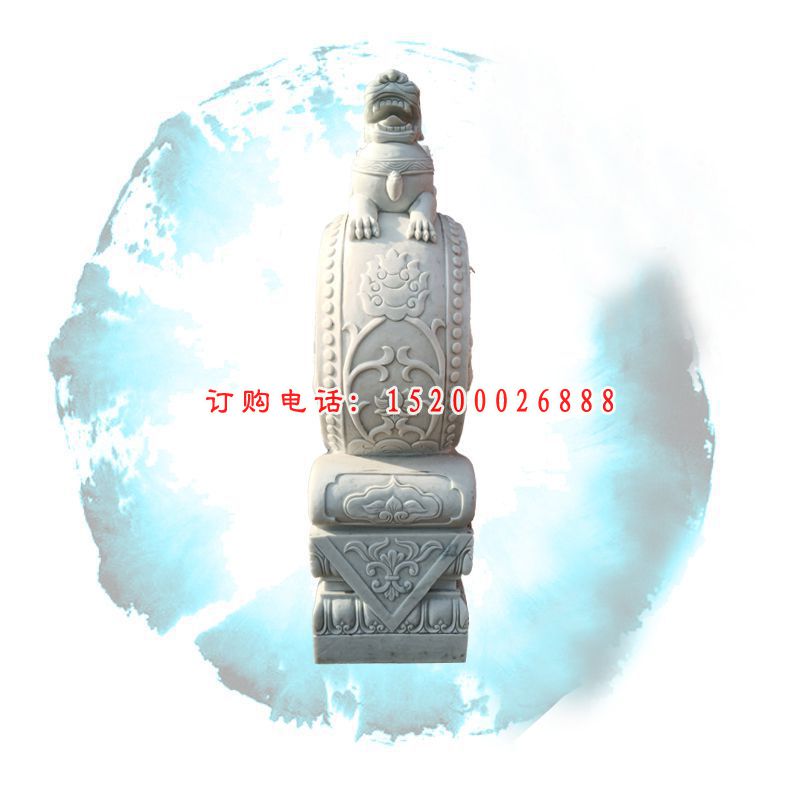 汉白玉貔貅石门墩，辟邪景观石雕