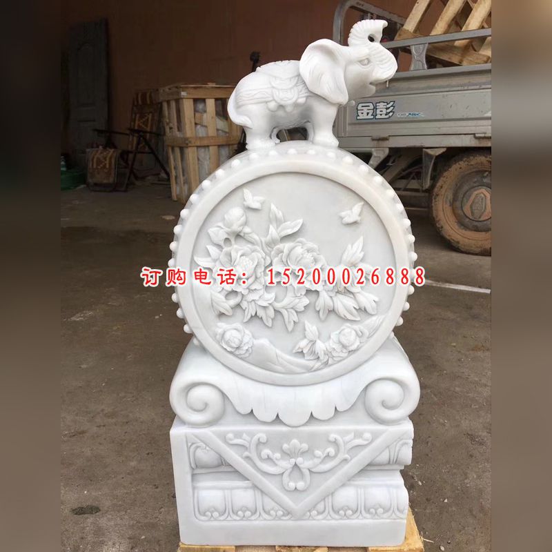 汉白玉麒麟抱鼓   石雕庭院景观雕塑 (2)