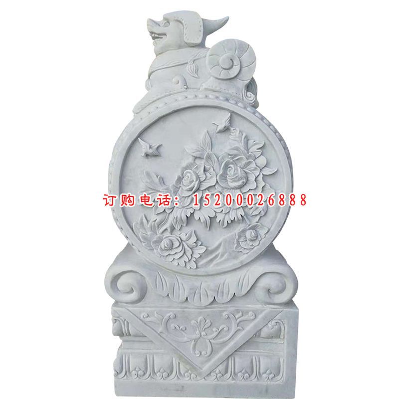 汉白玉麒麟抱鼓   石雕庭院景观雕塑 (1)