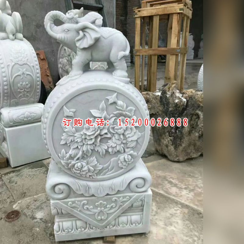 汉白玉麒麟抱鼓   石雕庭院景观雕塑 (4)